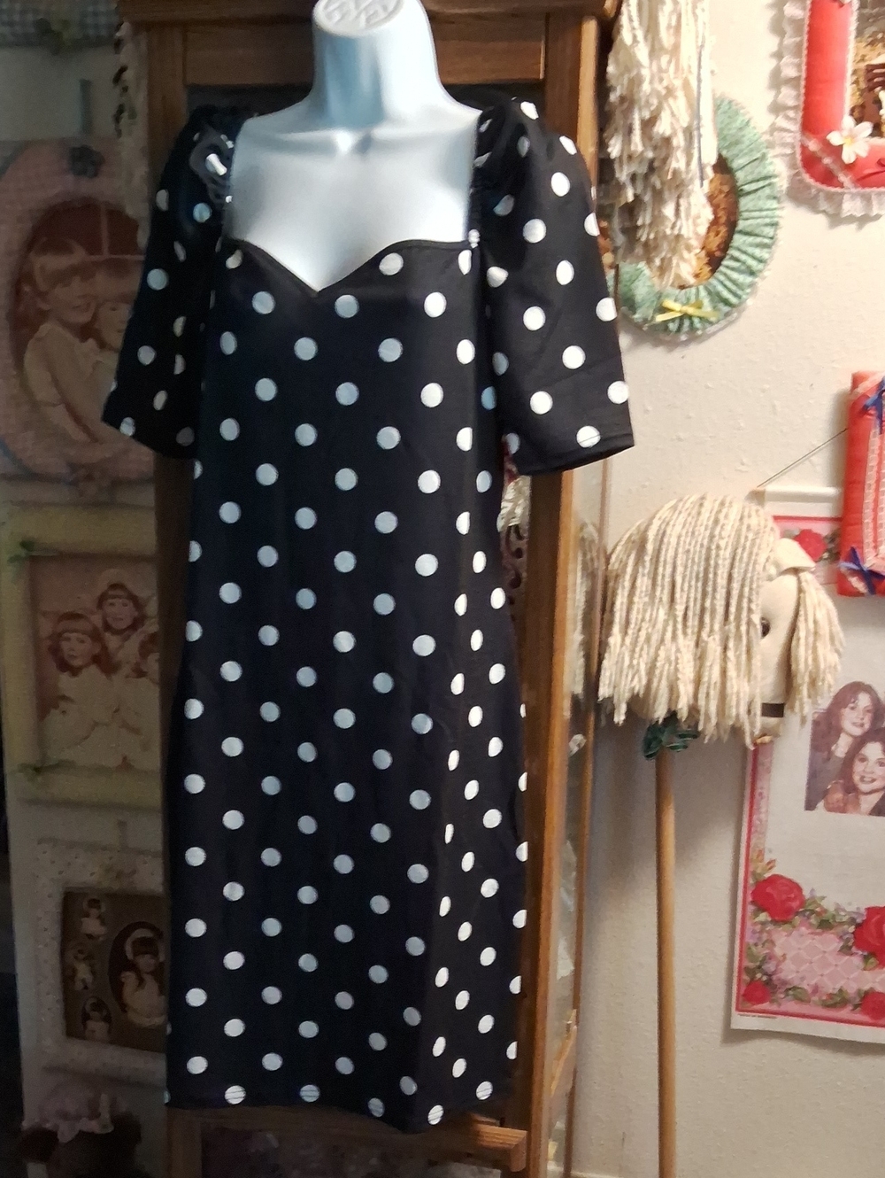 NWOT,Black & White,Polka Dot Dress/Short,Puffed,Sleeves & Sweetheart Neckline🖤